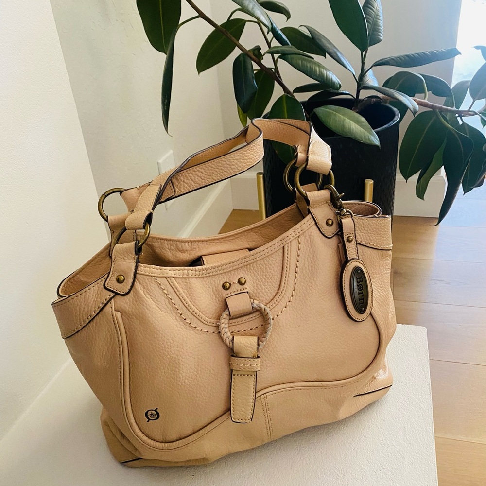 Born Tan Leather Snap Close 3 Compartment Shoulder Purse - Picture 3 of 10